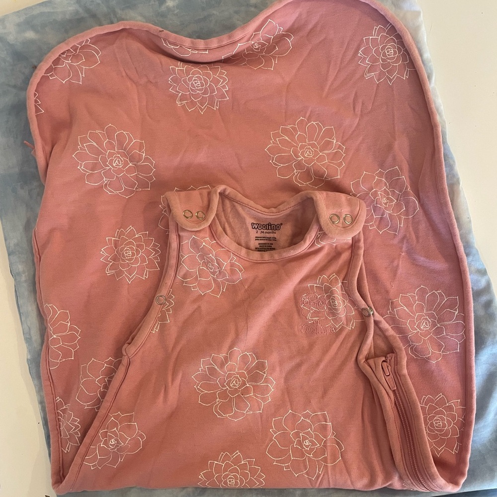 Woolino sleep sack- merino wool, pink succulent print